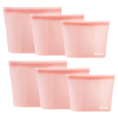 Nicoleta 頂級矽膠保鮮密封袋 500ml x 2入 + 1L x 2入 + 1.5L x 2入 套組, 蜜桃色, 蜜桃色, 1套