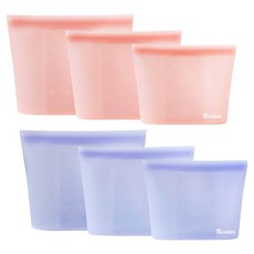 Nicoleta 頂級矽膠保鮮密封袋 500ml x 2入 + 1L x 2入 + 1.5L x 2入 套組, 紫色, 蜜桃色, 1套