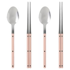 夏布蘭 304不鏽鋼 韓式餐具組, 2套, 湯匙 + 筷子, 粉紅色, 粉紅色