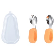 JAR嚴選 寶寶超好握學習勺叉 直頭不鏽鋼餐具組, 橘色, 1套, 湯匙 + 叉子