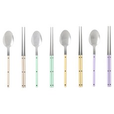 샤블랑 스텐304 한식 수저 세트, 4세트, 숟가락 + 젓가락, 파스텔(베이지, 민트, 버터옐로우, 퍼플) 4세트, 숟가락 + 젓가락, 파스텔(베이지, 민트, 버터옐로우, 퍼플)