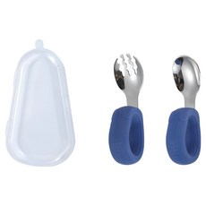 JAR嚴選 寶寶超好握學習勺叉 直頭不鏽鋼餐具組, 藍色, 1套, 湯匙 + 叉子