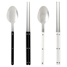 샤블랑 스텐304 한식 수저 세트, 2세트, 숟가락 + 젓가락, 블랙, 화이트