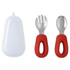 JAR嚴選 寶寶超好握學習勺叉 直頭不鏽鋼餐具組, 紅色, 1套, 湯匙 + 叉子