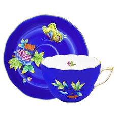 Herend 퀸 빅토리아 티컵 200ml + 소서 세트 B-2타입, 블루, 1세트