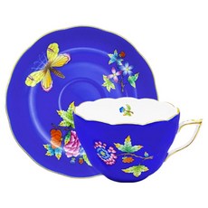 Herend 퀸 빅토리아 티컵 200ml + 소서 세트 B-3타입, 블루, 1세트