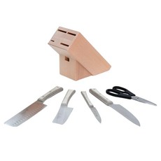 Valgovia 刀座套組 02, 1套, 刀座 + 水果刀 11cm + 中餐刀 13cm + 剪刀 + 食用刀 16cm + 中餐刀 鋸齒 16cm