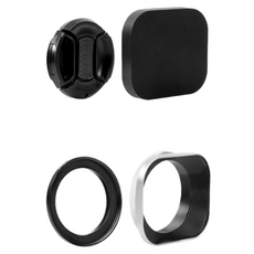 동글이 고급스러운 카메라 렌즈후드 + 캡 + 후드캡 + 어댑터 링 세트 9~52mm, 1세트, 실버 + 블랙