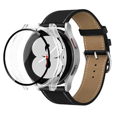 LIAMONT Galaxy Watch 混合皮革錶帶 + 螢幕保護全包覆保護殼, 1套, 黑色