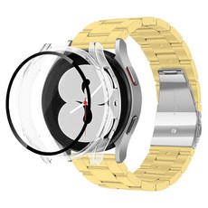 LIAMONT Galaxy Watch 粉彩樹脂錶帶 + 螢幕保護全包覆保護殼, 1套, 牛奶黃