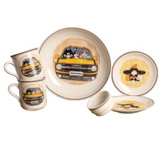 메종드모리 모리네코 2인 양식 식기 세트 6p, 브라운 검은 고양이, 1세트, 머그컵 2p + 파스타볼 + 원형접시 S 2p + 소스볼