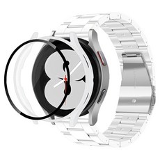 LIAMONT Galaxy Watch 粉彩琥邁卡樹脂錶帶 + 螢幕保護全包覆保護殼, 1套, 白色