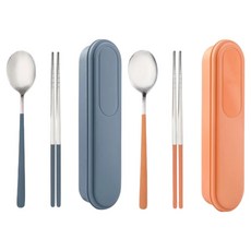 미니모 무소음 휴대용 도시락 수저 2종 세트, 블루스카이, 오렌지라임, 1세트, 숟가락 + 젓가락 + 수저케이스