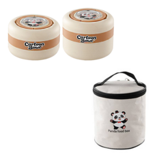 Kyhome 304不鏽鋼小湯罐 雙層保溫便當盒 大容量午餐盒 可微波加熱飯盒 1大1小 附贈保溫袋, 米白色, 1套