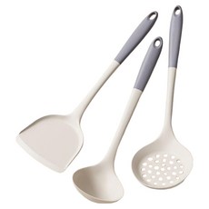 Couselect 食品級硅膠鍋鏟套裝, 灰色 + 白色, 1套, 鍋鏟 + 湯勺 + 漏勺