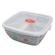 Ervet 微波爐 冰箱 美濃燒 梅土草 方形陶瓷碗 分隔 3格 570ml + 微波爐蓋 套組 EL-1110, 1套, 混合色