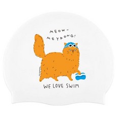 REALLYGOODSWIM 游泳貓矽膠泳帽, 白色, 1個