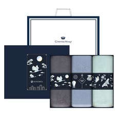 송월타월 달빛 전통 자개 띠지 기념품 호텔수건 130g 30수 면사 3종 선물 세트 + 쇼핑백, 그레이, 스카이 블루, 라이트 그린, 1세트