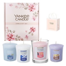 양키캔들 보티브 캔들 4종 A 선물 세트 + 쇼핑백, 레몬라벤더, 미드나잇자스민, 프래쉬컷로즈, 비치워크, 250g, 1개