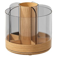 Couselect 木紋化妝筆收納筆筒 桌面臥室收納 多功能旋轉 分格整理, 原木色, 1層