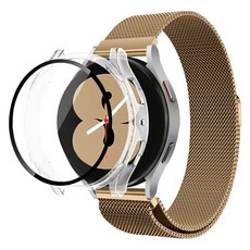LIAMONT Galaxy Watch 米蘭尼斯錶環錶帶 磁吸式金屬錶帶 + 螢幕保護殼 全包覆, 玫瑰金, 1套