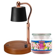 Haribo香氛蠟燭 中型罐 + 可調節高度木質質感融蠟燈套組, 黑色, 哈密瓜綜合