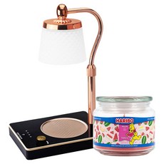 Haribo香氛蠟燭 中型罐 + 可調節高度浪漫融蠟燈套組, 黑色, 哈密瓜綜合