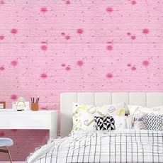 Jiko 自黏式 3D 卡通壁貼 兒童房 幼稚園 防撞 XPE泡棉 泡棉壁磚, 粉紅色蒲公英木紋, 1個