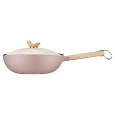 Lanmi 懶米 抱抱系列 鈦晶2.0不沾炒鍋加蓋 莫蘭迪粉, 1個, 32cm