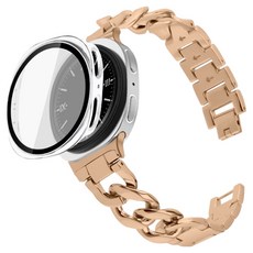 LIAMONT Galaxy Watch 手鍊鏈條金屬錶帶 + 螢幕保護全包覆保護殼組, 1套, 玫瑰金