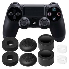 SPACE SHIELD PS4 DualShock 遊戲類比搖桿輔助瞄準環 2p + 低帽 2p + 高帽 2p + 防磨環 2p 套組, 黑色, 1套, 單一商品