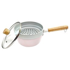 IDINA 便利鍋 IH 陶瓷錘紋鍋 + 玻璃鍋蓋 + 蒸籠套組 粉紅色, 1套, 20cm