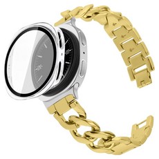 LIAMONT Galaxy Watch 手鍊式金屬錶帶 + 螢幕保護全包覆保護殼套組, 1套, 金色
