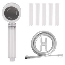 HOMEDAUM 經典基本款蓮蓬頭 + 濾芯 5入 + 柔軟防垢管狀蓮蓬頭軟管 1.5m + 扳手套組, 白色 + 銀色 + 透明, 1套