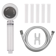 HOMEDAUM 經典基本款蓮蓬頭 + 濾芯 5入 + 柔軟防垢管狀蓮蓬頭軟管 2m + 扳手套組, 白色 + 銀色 + 透明, 1套