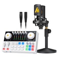 마오노 캐스터 스트리밍 믹서 휴대용 블루투스 오디오 인터페이스 마이크 스탠드 올인원 패키지 세트, AME2 Gen2 화이트 + PM500 마이크, TH130(탁상형 기본제공)