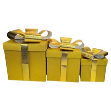 摩達客 耶誕高級精緻紙質蝴蝶結禮物盒3件組, 金色款, 1套