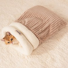 doongdoongpet 貓咪超細纖維洞穴躲藏屋睡袋棉被, 棕色, 1個