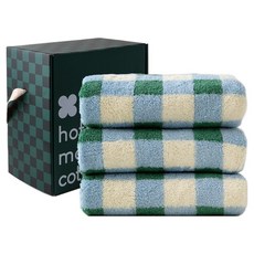 sosomoso 更柔軟天絲莫代爾飯店毛巾 40支精梳棉 200g x 3入 禮盒組, 格紋, 1套