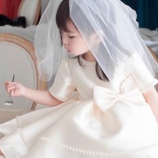 Bebemonstory 短袖芭蕾緞面蝴蝶結洋裝