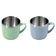 kitchen U 彩色不鏽鋼馬克杯 200ml x 2入組, 薄荷綠, 藍色, 1套