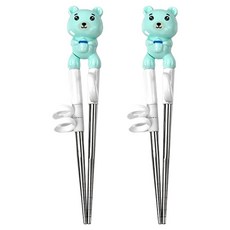 kitchen U 小熊立體不鏽鋼第1階段學習筷, 薄荷綠, 2個