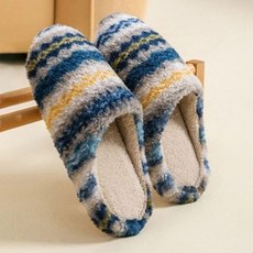 德普羅商務 北歐風保暖格紋毛絨居家室內拖鞋, 藍色條紋, 1個