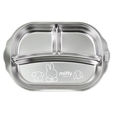 키친유 미피 스텐 304 손잡이 간식 식판 3구, 실버, 1개, 단품