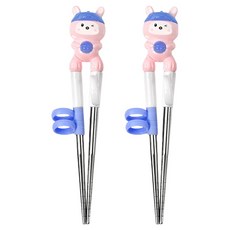 kitchen U 兔子立體不鏽鋼1階段矯正筷, 粉紅色, 2個