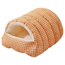 TLYS-J 秋冬保暖可拆卸半封閉式寵物睡窩/床墊, 桔白格, 1個