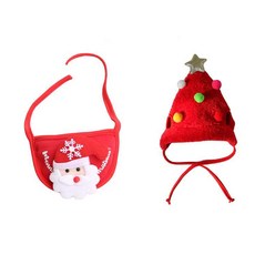 摩達客寵物 太可愛狗貓裝扮服飾聖誕帽 + 圍兜兜領巾套組, 款式隨機, 1套