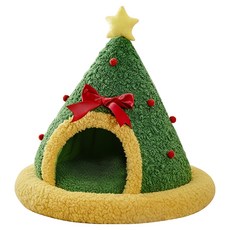 摩達客寵物 加厚貓窩狗窩/保暖睡窩, 可愛樹頂星綠聖誕樹, 1個