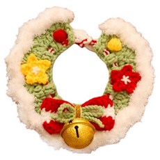 摩達客寵物 編織蝴蝶結大鈴鐺領巾/耶誕派對裝扮圍巾 中小型貓狗適用, 聖誕風白綠, 1個