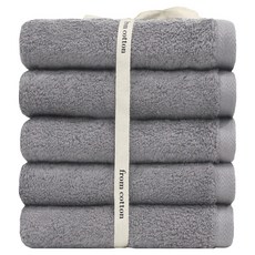 From Cotton 倫敦條紋 素色 緞帶包裝 飯店毛巾 40支精梳棉 200g x 5入, 素色 灰色, 5個